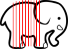 drawing of an elephant with red vertical lines drawn to indicate slices