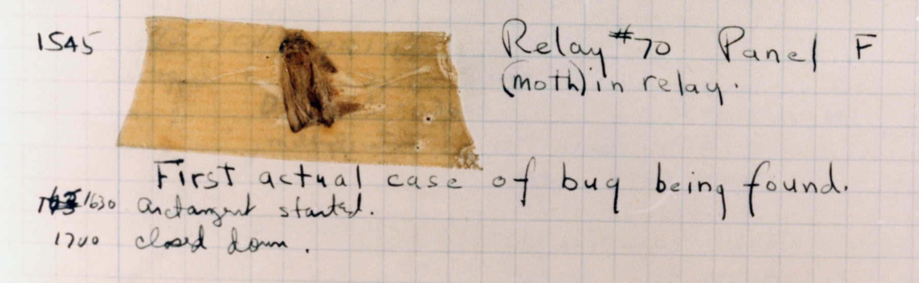 The first recorded instance of an actual bug (a moth) disrupting the operation of the Harvard Mark II on September 9, 1947
